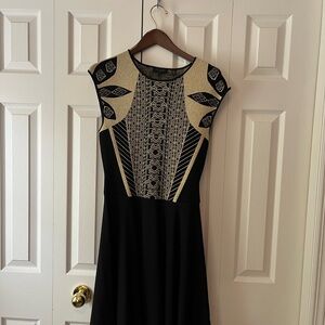 Ted Baker Black and Gold Geometric Dress with Stretch